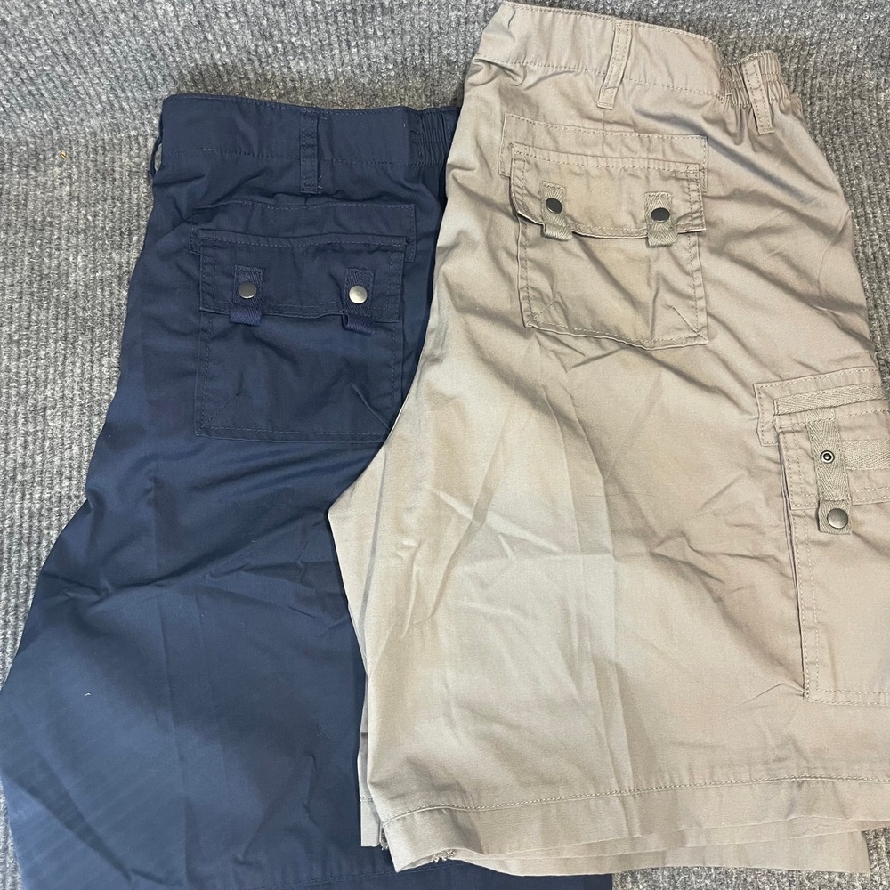 Haband Travelers Cargo Shorts Bundle Mens 44 Blue Tan Lot of 2 Casual Gorp